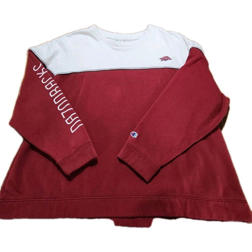 Champion Arkansas Razorbacks Colorblock Sweatshirt Mens 2XL Crewneck Red